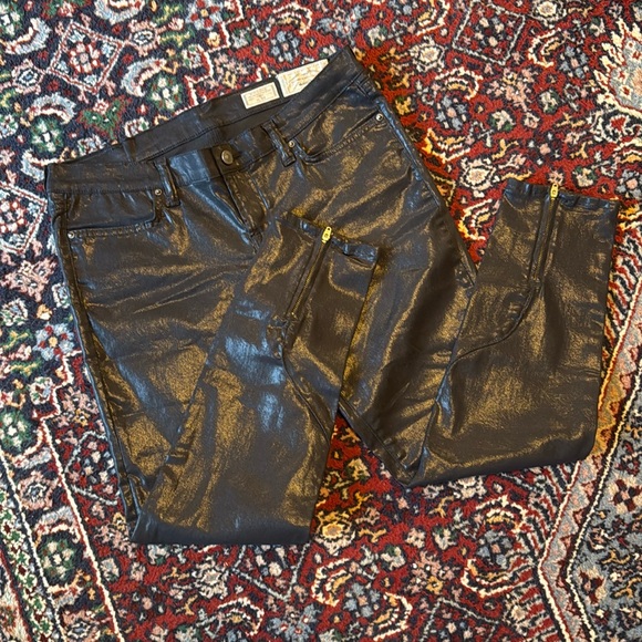 All Saints Denim - ALLSAINTS Petrel Brodie Black Coated Pants Zipper Hems - Size 32